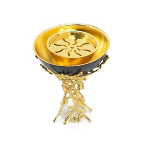 Brûleur d'encens moderne en métal noir et or avec feuille moulée, bol rond de style nordique pour le Ramadan et le Majlis, utilisation domestique au Moyen-Orient et au Golfe - Product Image 2