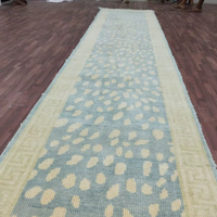 Luxe grand 2.6x12 bleu coureur tapis noué à la main motif floral bas Pile coupe Pile Technique lavable pour porte couloir escaliers