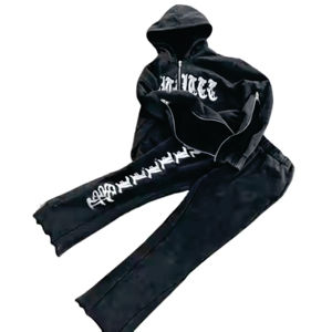 Echantillon Sweat à capuche délavé à l'acide pour homme, ensemble jogging et sportswear, polyester épais, patchwork, deux-pièces d'hiver grande taille, Pakistan - Product Image 3