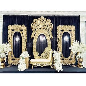 ชุดรูปแบบสีทองที่น่าตื่นตาตื่นใจของตกแต่งเวทีงานแต่งงานการต้อนรับอันหรูหราการตั้งค่าเวทีงานแต่งงานอินเดียเวทีสีทอง - Product Image 1