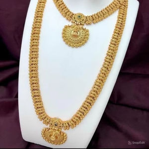 South Indian Conbo Jewellery Set Temple Jewellery Traditional Bridal Wedding Jewellery Heavy GoldPlated Long&<b>Choker</b> Necklace Set - Product Image 1