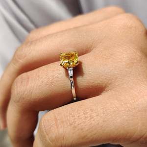 Diamond Engagement <b>Ring</b> with 3 Stones <b>Cushion</b> & Baguette Elegant <b>Wedding</b> Accessory - Product Image 3