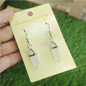 Ensemble de boucles d'oreilles hexagonales à pointe minuscule en quartz clair cristal Bijoux en pierre semi-précieuse à la mode avec pendentif inclus - Product Image 2