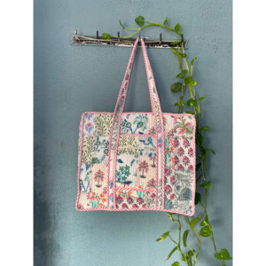 Sac fourre-tout en coton matelassé fait main, patchwork, imprimé en blocs, été, automne, voyage, shopping, fermeture éclair, cadeau personnalisé pour elle - Product Image 1