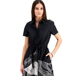 Abito chemisier midi da donna Alfani confortevole con stampa Payton a maniche corte nero XS - Product Image 3