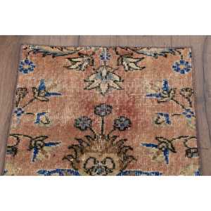 Turkish 1.7x2.7 ft Rug, Vintage Rug, <b>Brown</b> Check Rug <b>Wool</b> - Product Image 4