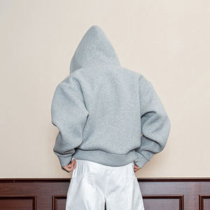 <b>Men's</b> Spring Drawstring Handmade Braided Solid Color Hooded Sweatshirt 500G Heavyweight Loose Full-Zip <b>Jacket</b> Hoodies - Product Image 3