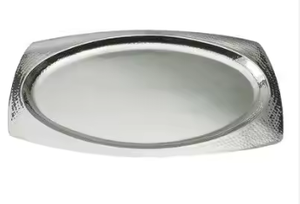 Plateau de service ovale plaqué argent de style arabe de haute qualité plateau en métal décoratif réutilisable idéal pour la nourriture et le service - Product Image 5