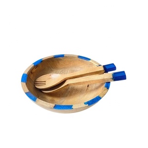 Résine blanche bois de mangue grande combinaison bordure bol de service en bois de mangue avec cuillères de service prix de gros vente directe en usine - Product Image 3