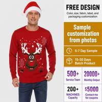 Pull de Noël en tricot assorti pour la famille FNJIA, motif renne mignon, col rond, longueur longue, pull de Noël moche