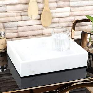Plateau rectangulaire en marbre blanc antique, plateau de service décoratif pour salle de bain, cuisine, table basse, écologique - Product Image 1