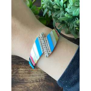 Zuni Made Multi Stone & Sterling Silver Inlay Cuff Bracelet - Product Image 2