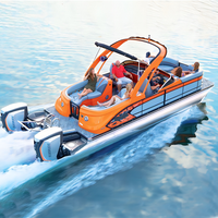 Bateau à pontons de pêche sportif en aluminium personnalisé en gros de Chine, modèle Allhouse PB-21 de 21 pieds, capacité 12-14 personnes, avec moteur hors-bord