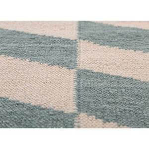 Tapis rectangulaires géométriques faits à la main en laine et viscose tissée plate couleur ivoire pour la maison, le couloir et le salon - Modèle - Product Image 3