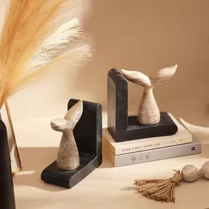 Handcrafted Whale Tail <b>Bookends</b> with Natural Stone Bases Sculptural Book Holder Pair for Home Office Hotel - Product Image 6