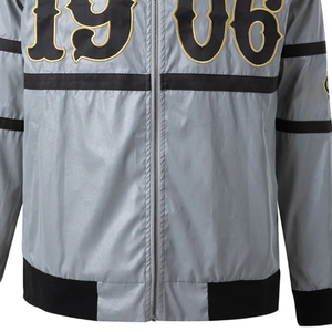 Veste bomber réfléchissante réversible 3M, veste urbaine de qualité supérieure, imperméable, style varsity, gris et violet, streetwear, devant - Product Image 6