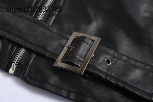 Chaqueta de cuero PU para hombre, abrigo de cuero ajustado a la moda para motocicleta, prendas de vestir para motocicleta con cuello vuelto sólido para hombre, ropa de calle 4XL - Product Image 4