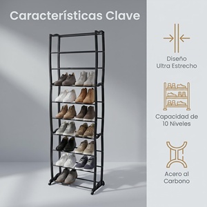 Zapatero Moderno de Acero al Carbono con 5+ Niveles, Almacenamiento que Ahorra Espacio para Entrada, Capacidad para 20-25 Pares, Tipo Vertical, 47x16x128 cm, Negro - Product Image 1