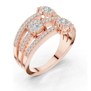 Bague triple pierres en diamant de laboratoire pour femme, poids total 0,63 carat, clarté VVS-VS EF, or 18 carats, 14 carats, 10 carats et argent 925, rose - Product Image 4