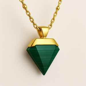 Pendentif unisexe en or jaune massif 14 carats 2gm plaqué rhodium 35ct Malachite Gemstone serti de lunette cadeau de mariage - Product Image 2