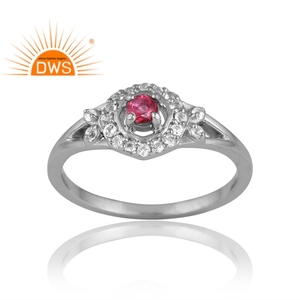 แหวนพลอยสีชมพูเงินและพลอยบุษราคัมสีขาวขายดีที่สุดสำหรับผู้หญิงเครื่องประดับดีไซน์ตามสั่งสำหรับผู้หญิงของขวัญสำหรับผู้หญิง - Product Image 1