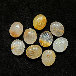 Perles de pierres précieuses sculptées de scarabée rutile doré AAA, pierre de sculpture de scarabée rutile en vrac pour pendentif, perle de fabrication de bijoux égyptiens 12mm - Product Image 4