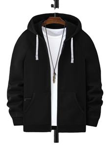 Sweat à capuche de luxe 100% coton pour hommes avec manches en polaire, fermeture à glissière intégrale, qualité thermique, cordon de serrage personnalisable pour l'automne - Product Image 5