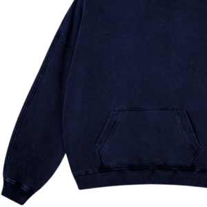 Sudadera con Capucha Azul Marino Lavada al Ácido, Corte Holgado, Estilo Vintage, Felpa de Algodón Suave, Sudadera Informal para Calle, Invierno - Product Image 3