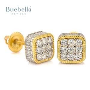 S925 Plata DE LEY 14K Recubrimiento de oro Moissanite Square Stud Pendientes Joyería para hombres - Product Image 1