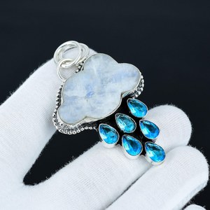 Colgante de Piedra Lunar Nube en Plata de Ley 925, Joyería Artesanal Estilo Boho con Piedras Preciosas para Niños y Mujeres - Product Image 1