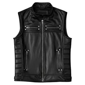 Gilet de motard classique en cuir de vachette pour homme Gilet de moto Vintage Cruiser Gilet d'équitation Club Noir 100% Cuir véritable - Product Image 3