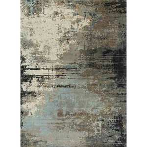 Tapis Tattvam Esk-9017 noué à la main en laine et soie de bambou, gris et noir, abstrait, pour salon, couloir, chambre rectangulaire - Product Image 1