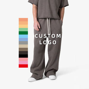 กางเกงวอร์มผ้าฝ้ายสำหรับผู้ชายกางเกงวิ่งทรงหลวมพิมพ์ลายพัฟน้ำหนักมากงาน OEM ตามสั่ง - Product Image 2