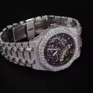 Vvvvs Moissanite diamonds Studded นาฬิกาสแตนเลสสตีลทำด้วยมือ Bling HIPHOP iced สำหรับผู้ชายโรงงานใหม่จากอินเดีย - Product Image 6