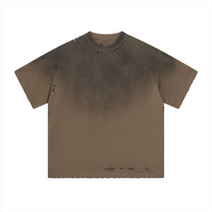 Nueva ropa de calle personalizada, camiseta lavada Vintage estampada, 100% algodón, dobladillo crudo, boxy, ajuste holgado, camiseta recortada con lavado ácido para hombres - Product Image 1