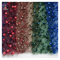 YX224 Tissu de Dentelle de Mariée Perlé Personnalisé, Broderie Faite à la Main, Tulle Souple Brodé de Perles pour Robe de Mariée