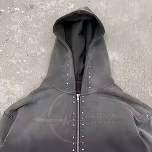 Nouveau design à la mode votre propre logo hommes survêtements avec fermeture éclair le plus chaud lavage à l'acide strass survêtement pour hommes - Product Image 5