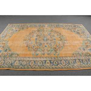 5.7x9.1 ft Large Vintage Rug, <b>Yellow</b> Solid Turkish Rug - Product Image 3
