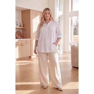 Plus Size Viscose Ecru <b>Shirt</b> with <b>Epaulet</b> Detail <b>on</b> Sides - Product Image 3