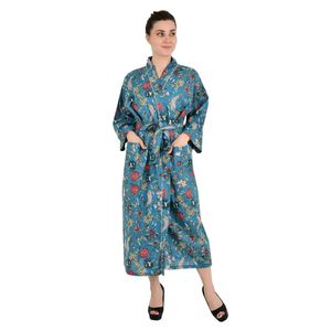 Boho Summer Luxury Cotton <b>Kimono</b> Hand-Printed Floral Rose Indian Robe Lightweight <b>Beach</b> Vacation Yacht House Robe - Product Image 1