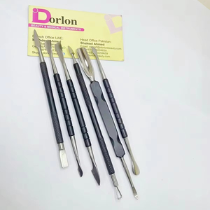 Double-Ended Stainless Steel Nail Spoon Pusher Black Cuticle Pusher for Natural Nail <b>Gel</b> Polish <b>Remover</b> Manicure Pedicure Dirt - Product Image 1