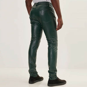 กางเกงหนังสไตล์สตรีทสำหรับผู้ชายกางเกงหนังผ้าถักตรงดีไซน์ทันสมัย - Product Image 2