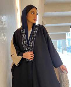 Abaya pour femmes à manches longues, luxueuse, anti-rides, faite à la main, broderie magnifique, taille unique, longue cape de Dubaï, traditionnelle musulmane - Product Image 2