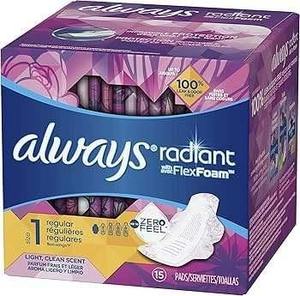 Para almohadillas femeninas radiantes siempre discretas, tamaño 2, algodón transpirable pesado con alas perfumadas, 36 unidades - Product Image 6