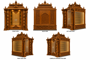 Luxury Handcrafted Traditional Design Durable Hindu Prayer Temple Cabinet Hand Carved Pooja <b>Mandir</b> Elephant Pillars Custom Wood - Product Image 6
