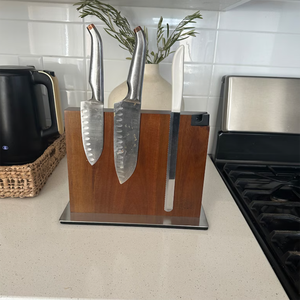 บล็อกไม้อะคาเซียที่เก็บมีดแม่เหล็กอเนกประสงค์บล็อกผนังเคาน์เตอร์ครัวที่มีประสิทธิภาพพร้อมโล่อะคริลิคตามสั่ง - Product Image 4