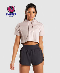 Sweat à capuche court en coton épais et coton épais pour femmes avec ensemble court zippé Survêtements de style vintage - Product Image 4