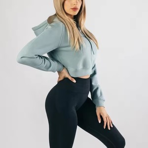 Nuevas sudaderas con capucha cortas de moda para mujer, antiarrugas, antibolitas, 100% algodón, forro polar, poliéster, temporada de invierno, forrado, lavado con capucha - Product Image 5