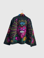 Veste en coton brodée à la main avec motif cœur et œil, manches longues, col montant, grande taille, pour adulte, tenue d'automne