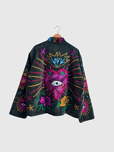 Veste en coton brodée à la main avec motif cœur et œil, manches longues, col montant, grande taille, pour adulte, tenue d'automne - Product Image 4